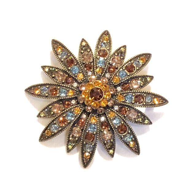 JOAN RIVERS LARGE AUTUMN COLORS SUNBURST BROOCH - Picture 10 of 15